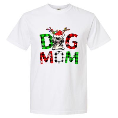 Shih Tzu Dog Mom Buffalo Plaid Xmas Pajama Reindeer Horn Gift Garment-Dyed Heavyweight T-Shirt