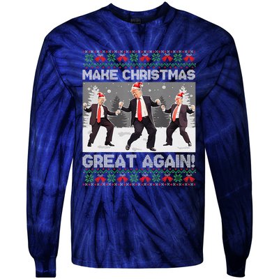 Santa Trump Dance Make Christmas Great Again Ugly Sweater Tie-Dye Long Sleeve Shirt