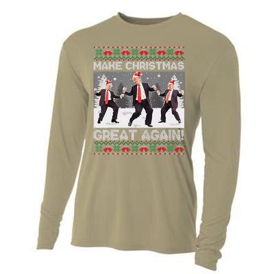 Santa Trump Dance Make Christmas Great Again Ugly Sweater Cooling Performance Long Sleeve Crew