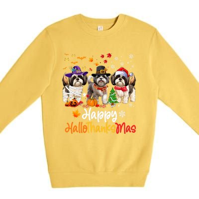 Shih Tzu Dog Halloween Christmas Happy Hallothanksmas Premium Crewneck Sweatshirt