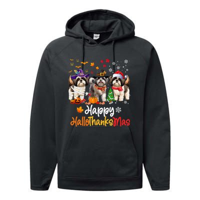 Shih Tzu Dog Halloween Christmas Happy Hallothanksmas Performance Fleece Hoodie