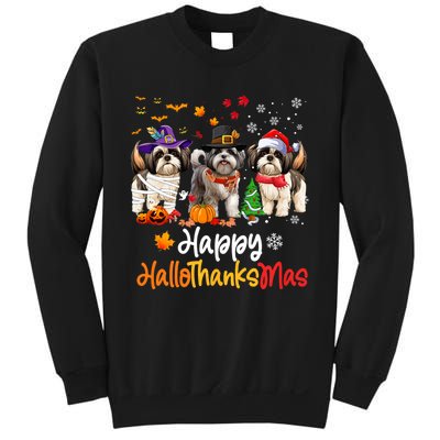 Shih Tzu Dog Halloween Christmas Happy Hallothanksmas Sweatshirt