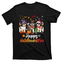 Shih Tzu Dog Halloween Christmas Happy Hallothanksmas T-Shirt