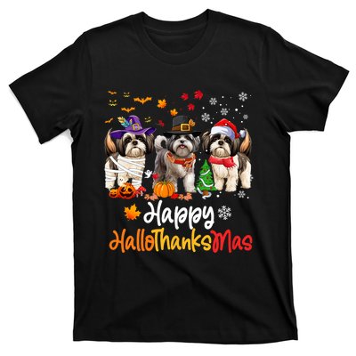 Shih Tzu Dog Halloween Christmas Happy Hallothanksmas T-Shirt