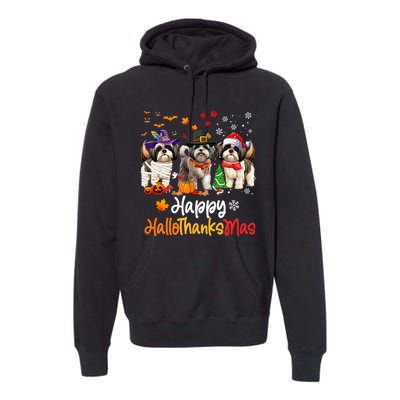 Shih Tzu Dog Halloween Christmas Happy Hallothanksmas Premium Hoodie