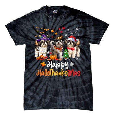 Shih Tzu Dog Halloween Christmas Happy Hallothanksmas Tie-Dye T-Shirt