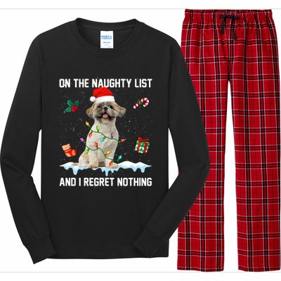 Shih Tzu Dog Naughty List And I Regret Nothing Xmas Gift Long Sleeve Pajama Set