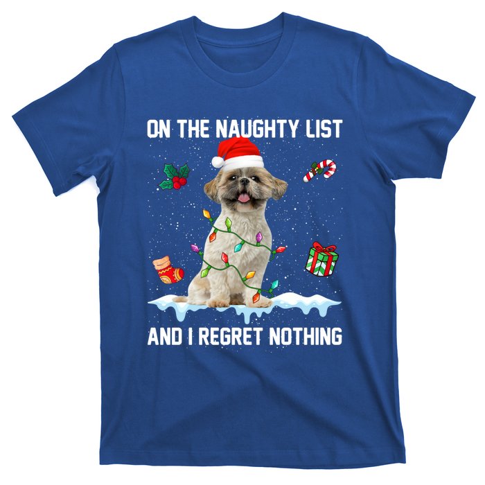 Shih Tzu Dog Naughty List And I Regret Nothing Xmas Gift T-Shirt