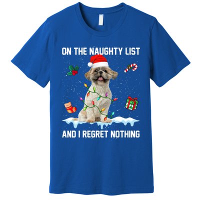 Shih Tzu Dog Naughty List And I Regret Nothing Xmas Gift Premium T-Shirt