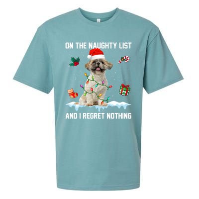 Shih Tzu Dog Naughty List And I Regret Nothing Xmas Gift Sueded Cloud Jersey T-Shirt