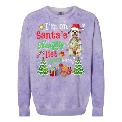 Shih Tzu Dog On Santa's Naughty Funny List Xmas Cool Gift Colorblast Crewneck Sweatshirt