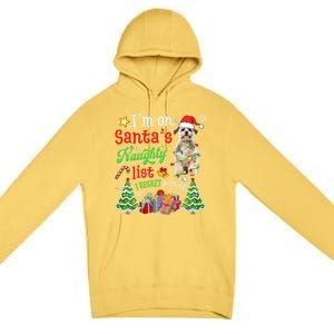 Shih Tzu Dog On Santa's Naughty Funny List Xmas Cool Gift Premium Pullover Hoodie