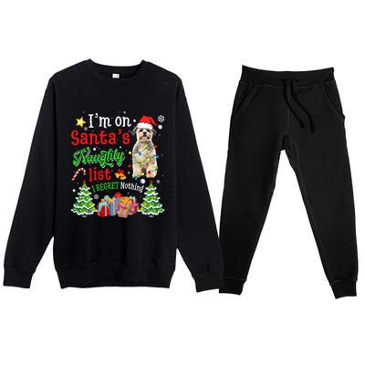 Shih Tzu Dog On Santa's Naughty Funny List Xmas Cool Gift Premium Crewneck Sweatsuit Set