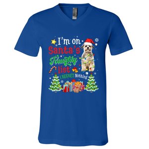 Shih Tzu Dog On Santa's Naughty Funny List Xmas Cool Gift V-Neck T-Shirt