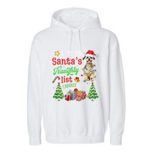 Shih Tzu Dog On Santa's Naughty Funny List Xmas Cool Gift Garment-Dyed Fleece Hoodie