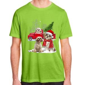 Shih Tzu Dog Riding Red Truck Christmas Tree Xmas Gift Adult ChromaSoft Performance T-Shirt