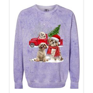 Shih Tzu Dog Riding Red Truck Christmas Tree Xmas Gift Colorblast Crewneck Sweatshirt