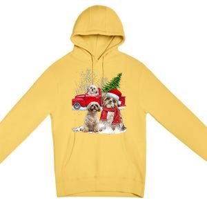 Shih Tzu Dog Riding Red Truck Christmas Tree Xmas Gift Premium Pullover Hoodie