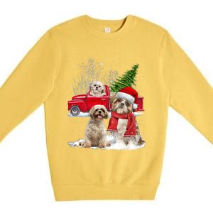 Shih Tzu Dog Riding Red Truck Christmas Tree Xmas Gift Premium Crewneck Sweatshirt