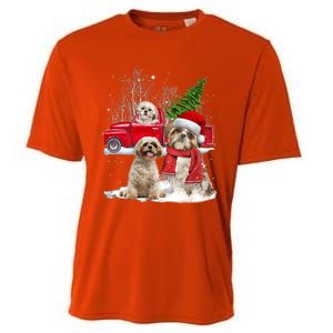 Shih Tzu Dog Riding Red Truck Christmas Tree Xmas Gift Cooling Performance Crew T-Shirt