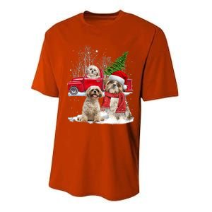 Shih Tzu Dog Riding Red Truck Christmas Tree Xmas Gift Performance Sprint T-Shirt