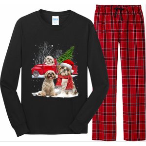 Shih Tzu Dog Riding Red Truck Christmas Tree Xmas Gift Long Sleeve Pajama Set