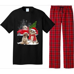 Shih Tzu Dog Riding Red Truck Christmas Tree Xmas Gift Pajama Set