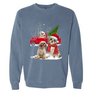 Shih Tzu Dog Riding Red Truck Christmas Tree Xmas Gift Garment-Dyed Sweatshirt