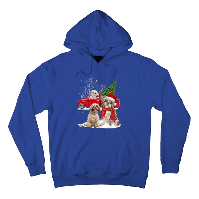 Shih Tzu Dog Riding Red Truck Christmas Tree Xmas Gift Hoodie