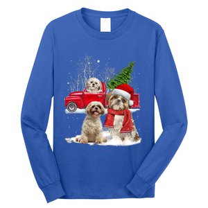 Shih Tzu Dog Riding Red Truck Christmas Tree Xmas Gift Long Sleeve Shirt