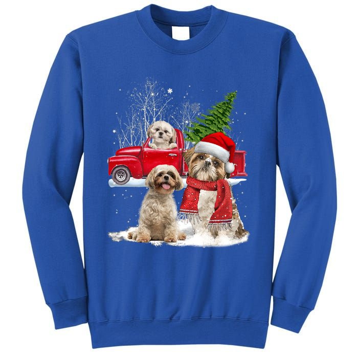 Shih Tzu Dog Riding Red Truck Christmas Tree Xmas Gift Sweatshirt