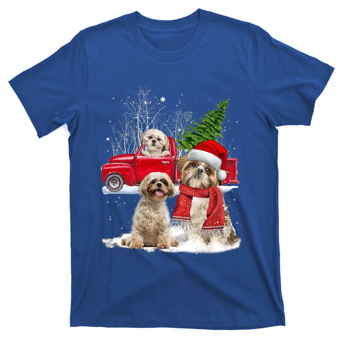 Shih Tzu Dog Riding Red Truck Christmas Tree Xmas Gift T-Shirt