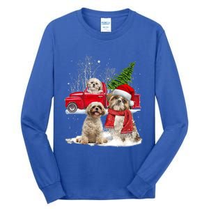 Shih Tzu Dog Riding Red Truck Christmas Tree Xmas Gift Tall Long Sleeve T-Shirt