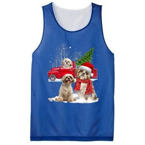 Shih Tzu Dog Riding Red Truck Christmas Tree Xmas Gift Mesh Reversible Basketball Jersey Tank