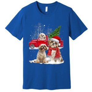 Shih Tzu Dog Riding Red Truck Christmas Tree Xmas Gift Premium T-Shirt