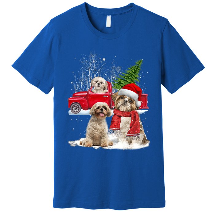 Shih Tzu Dog Riding Red Truck Christmas Tree Xmas Gift Premium T-Shirt