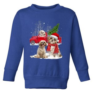 Shih Tzu Dog Riding Red Truck Christmas Tree Xmas Gift Toddler Sweatshirt