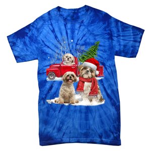 Shih Tzu Dog Riding Red Truck Christmas Tree Xmas Gift Tie-Dye T-Shirt