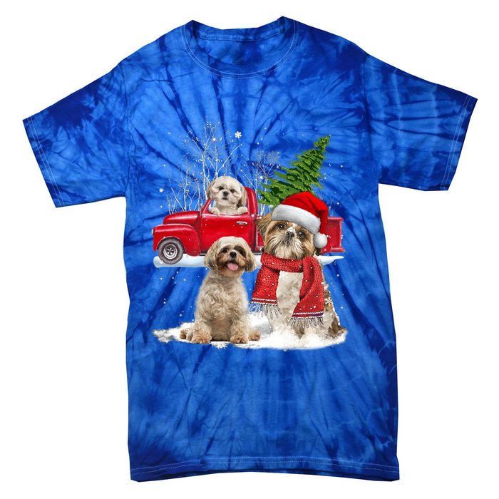 Shih Tzu Dog Riding Red Truck Christmas Tree Xmas Gift Tie-Dye T-Shirt