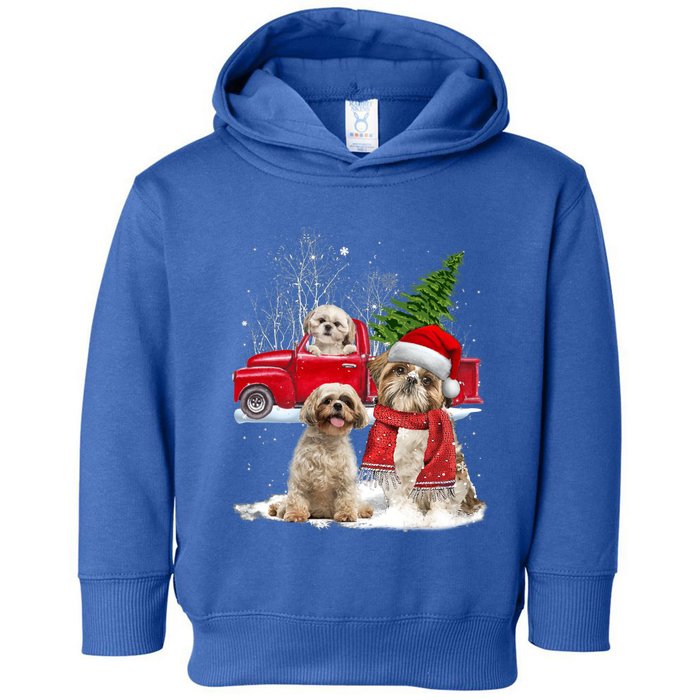 Shih Tzu Dog Riding Red Truck Christmas Tree Xmas Gift Toddler Hoodie