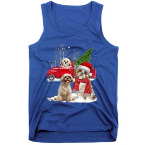 Shih Tzu Dog Riding Red Truck Christmas Tree Xmas Gift Tank Top