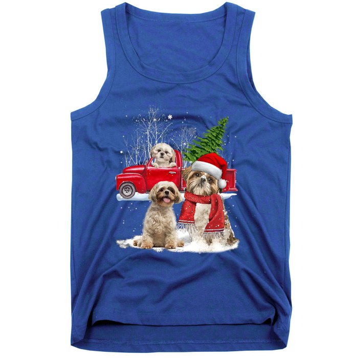 Shih Tzu Dog Riding Red Truck Christmas Tree Xmas Gift Tank Top