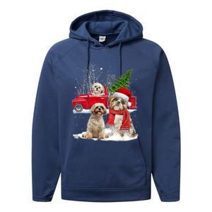 Shih Tzu Dog Riding Red Truck Christmas Tree Xmas Gift Performance Fleece Hoodie