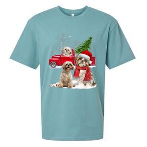 Shih Tzu Dog Riding Red Truck Christmas Tree Xmas Gift Sueded Cloud Jersey T-Shirt