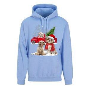 Shih Tzu Dog Riding Red Truck Christmas Tree Xmas Gift Unisex Surf Hoodie