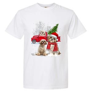 Shih Tzu Dog Riding Red Truck Christmas Tree Xmas Gift Garment-Dyed Heavyweight T-Shirt