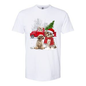 Shih Tzu Dog Riding Red Truck Christmas Tree Xmas Gift Softstyle CVC T-Shirt