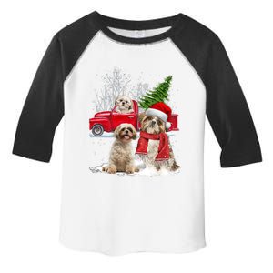 Shih Tzu Dog Riding Red Truck Christmas Tree Xmas Gift Toddler Fine Jersey T-Shirt