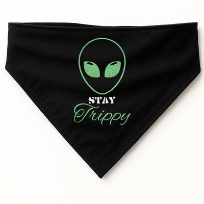 Stay Trippy Distressed Design Funny Green Alien Ufo Great Gift USA-Made Doggie Bandana