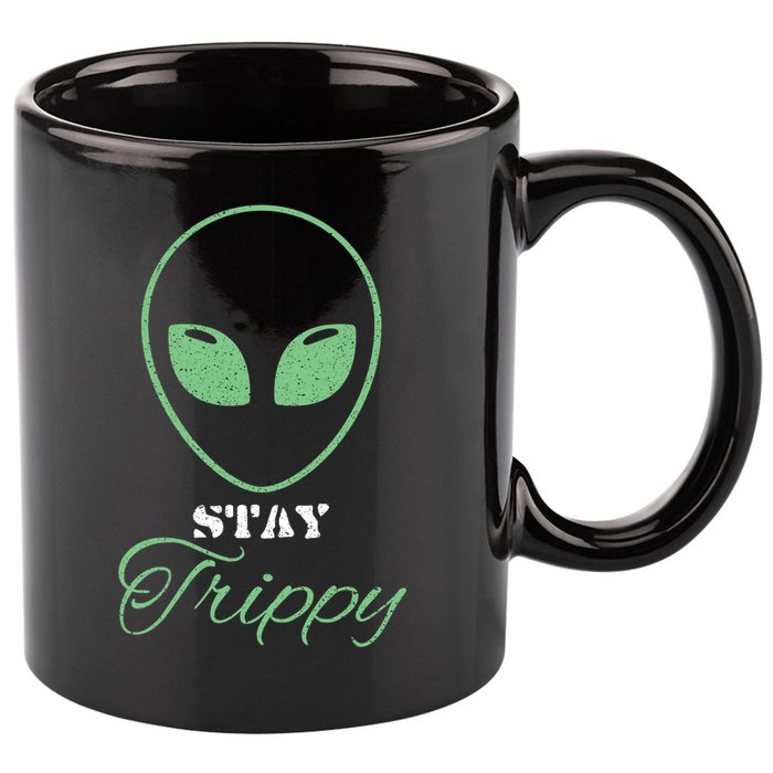 Stay Trippy Distressed Design Funny Green Alien Ufo Great Gift 11oz C Handle Ceramic Mug